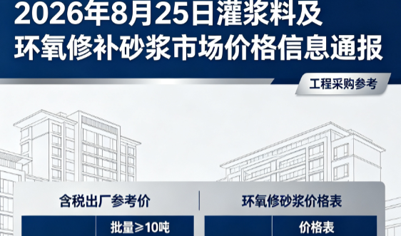 元宝2026年8月25日灌浆料及环氧修补砂浆市场价格信息通报